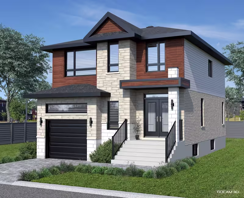 Rendu 3D de maison ou image rendue en 3D d'une maison imagée en 3D.