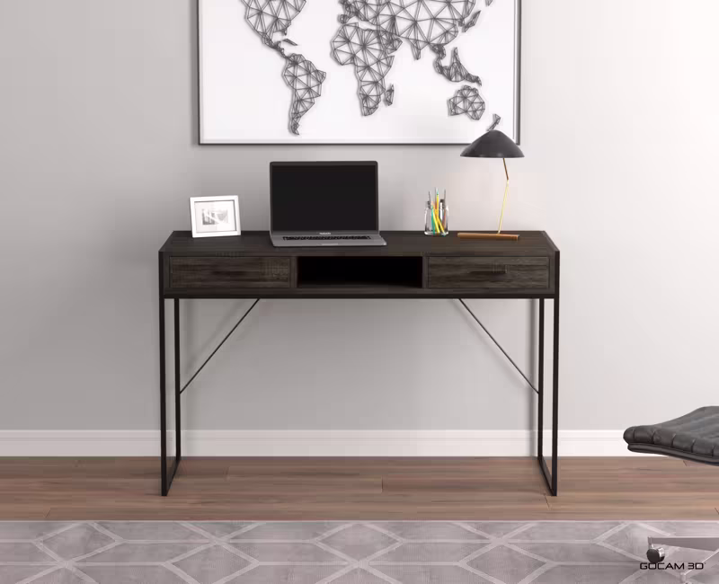 Rendu 3D de bureau ou image rendue en 3D d'un bureau imagé en 3D.