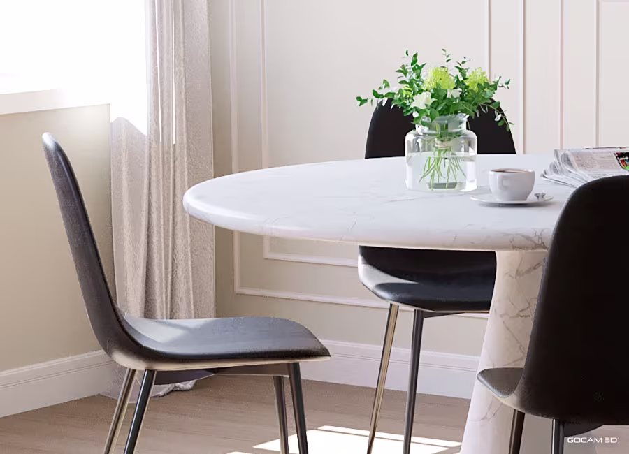 Technical 3D rendering of a console table imaged in three dimensions.