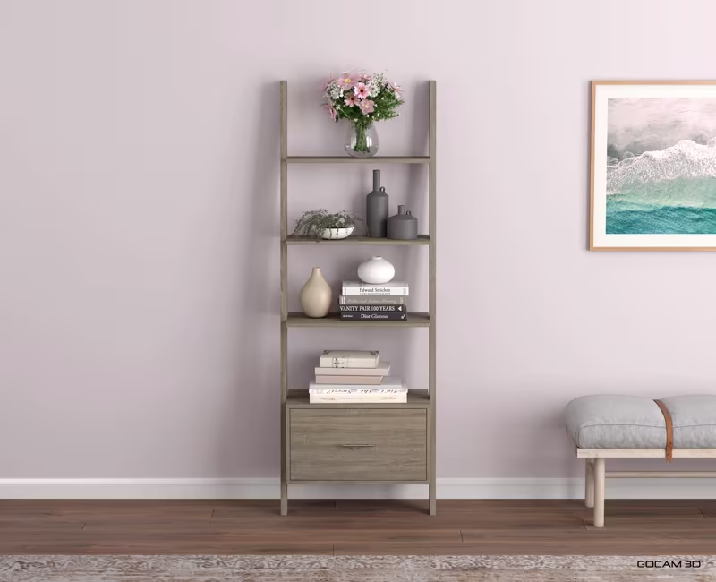 Rendu 3D de bibliothèque ou image rendue en 3D de mobilier d'une bibliothèque imagée en 3D.