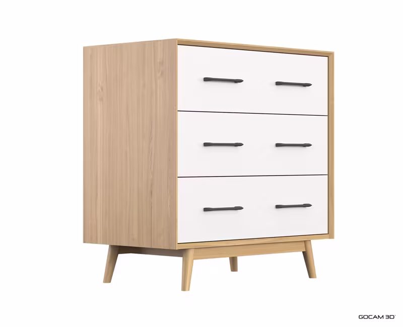 Rendu 3D sur fond blanc de commode ou image rendue en 3D sur fond blanc d'une commode imagée en 3D.