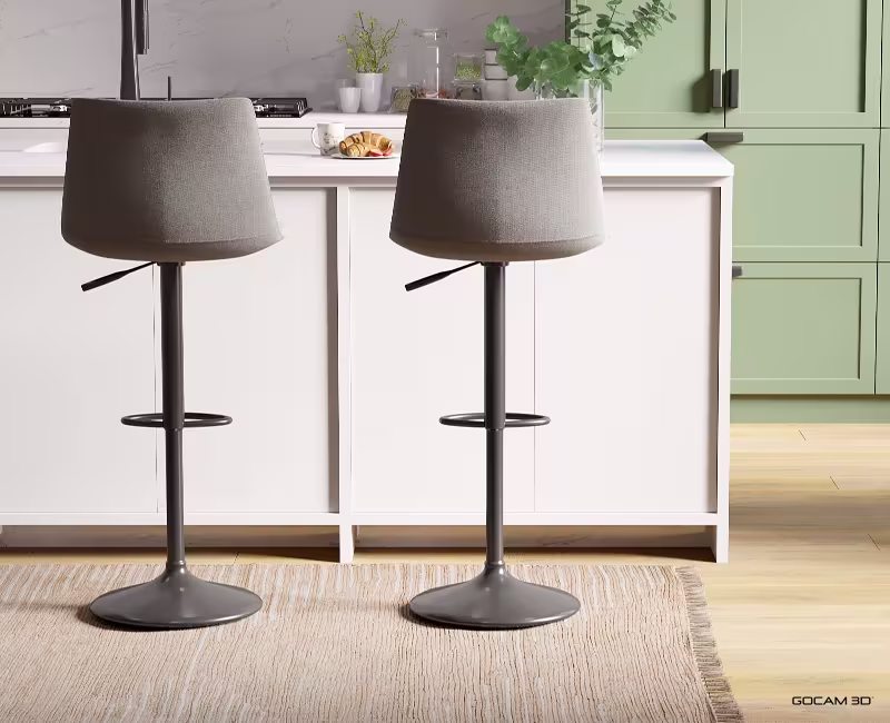 Rendu 3D d'un tabouret ou image rendue en 3D d'un tabouret imagé en 3D.