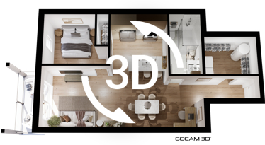 Plan 3D appartement 4 et demi (Plan 3D logement 3 et demi) pour faire de la promotion immobilière - GOCAM 3D