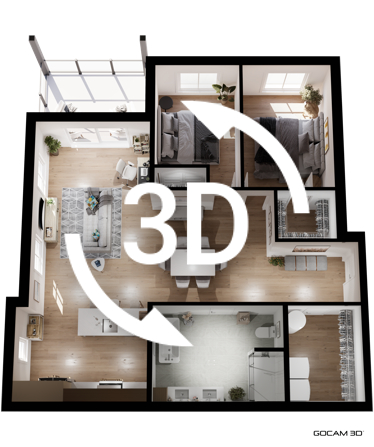 Plan 3D appartement 4 et demi (Plan 3D logement 3 et demi) pour faire de la promotion immobilière - GOCAM 3D