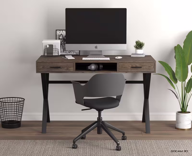 Rendu 3D de bureau ou image rendue en 3D d'un bureau imagé en 3D.