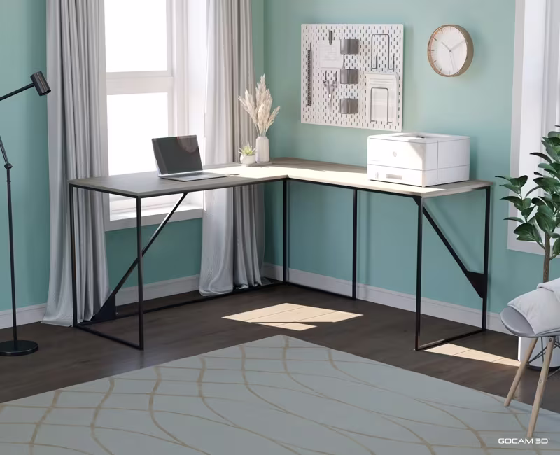 Rendu 3D de bureau ou image rendue en 3D d'un bureau imagé en 3D.