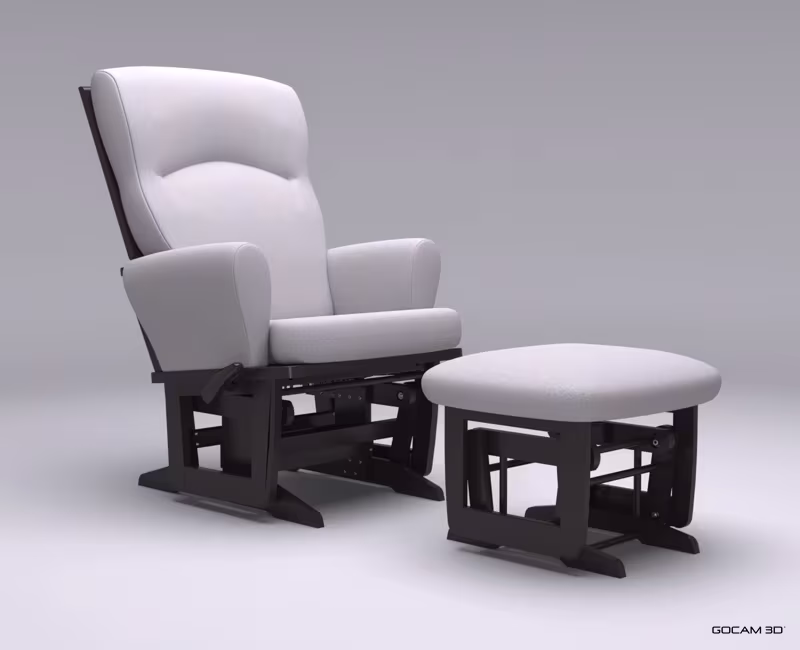 Rendu 3D sur fond blanc d'une chaise berçante ou image rendue en 3D sur fond blanc d'une chaise berçante imagée en 3D.