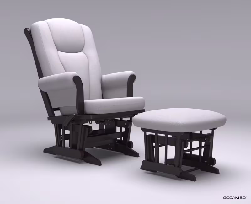 Rendu 3D sur fond blanc d'une chaise berçante ou image rendue en 3D sur fond blanc d'une chaise berçante imagée en 3D.