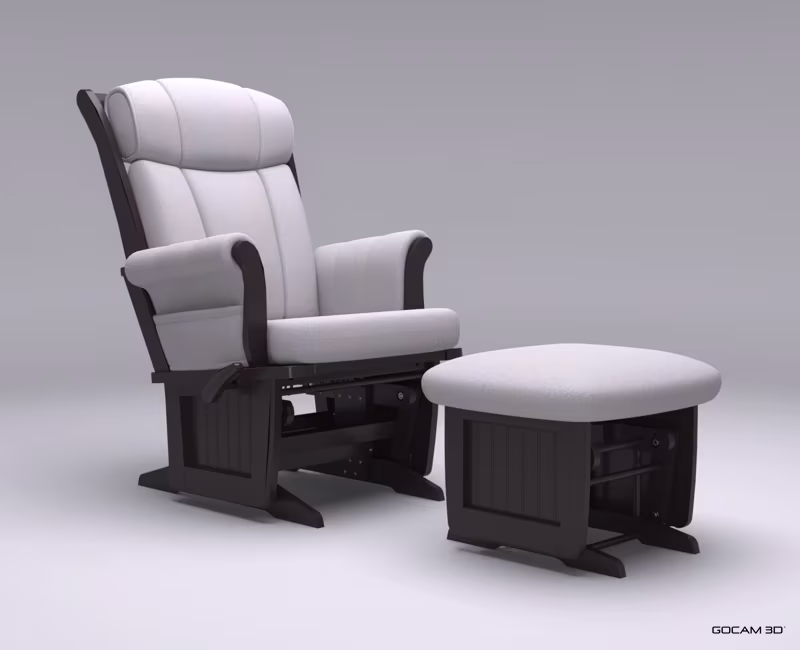 Rendu 3D sur fond blanc d'une chaise berçante ou image rendue en 3D sur fond blanc d'une chaise berçante imagée en 3D.