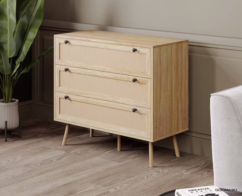 Rendu 3D de commode ou image rendue en 3D d'une commode imagée en 3D.