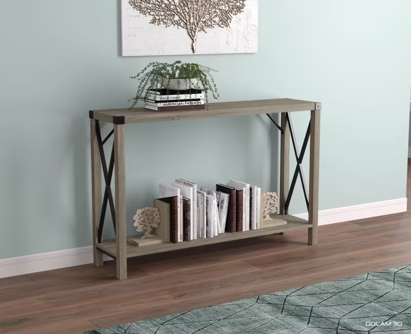 Rendu 3D de mobilier ou image rendue en 3D de mobilier d'une table console imagée en 3D.