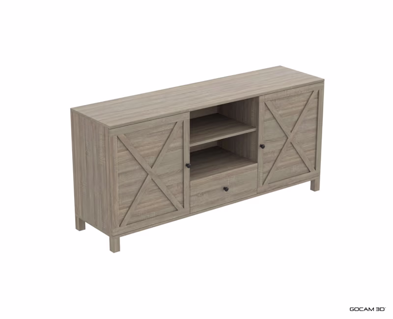 Rendu 3D sur fond blanc d'un meuble télé ou image rendue en 3D sur fond blanc d'un meuble télé imagé en 3D.