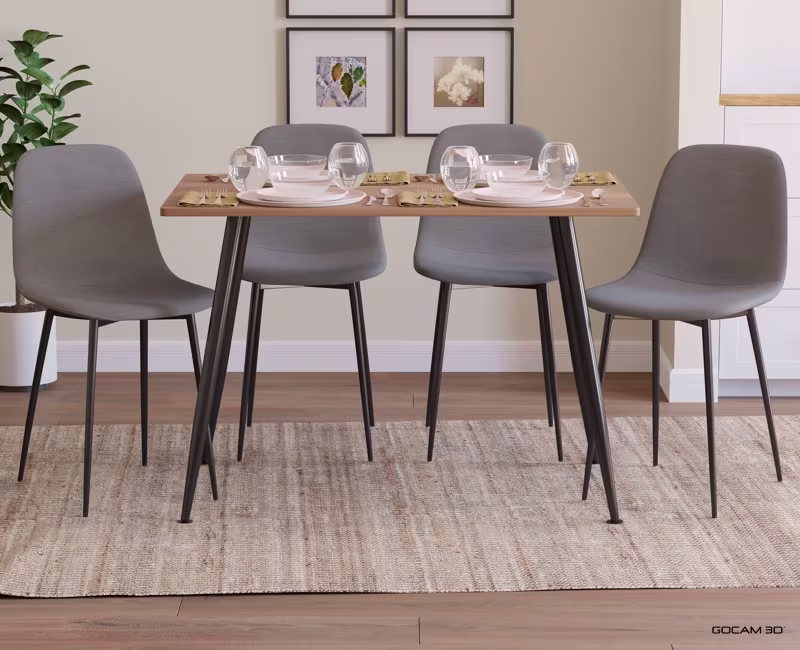 Rendu 3D d'un ensemble de table à manger ou image rendue en 3D d'un ensemble de table à manger imagé en 3D.