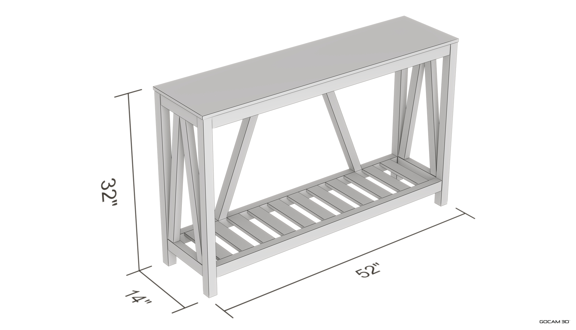 Rendu 3D technique de table console pour la mise en marché de produit en ligne.