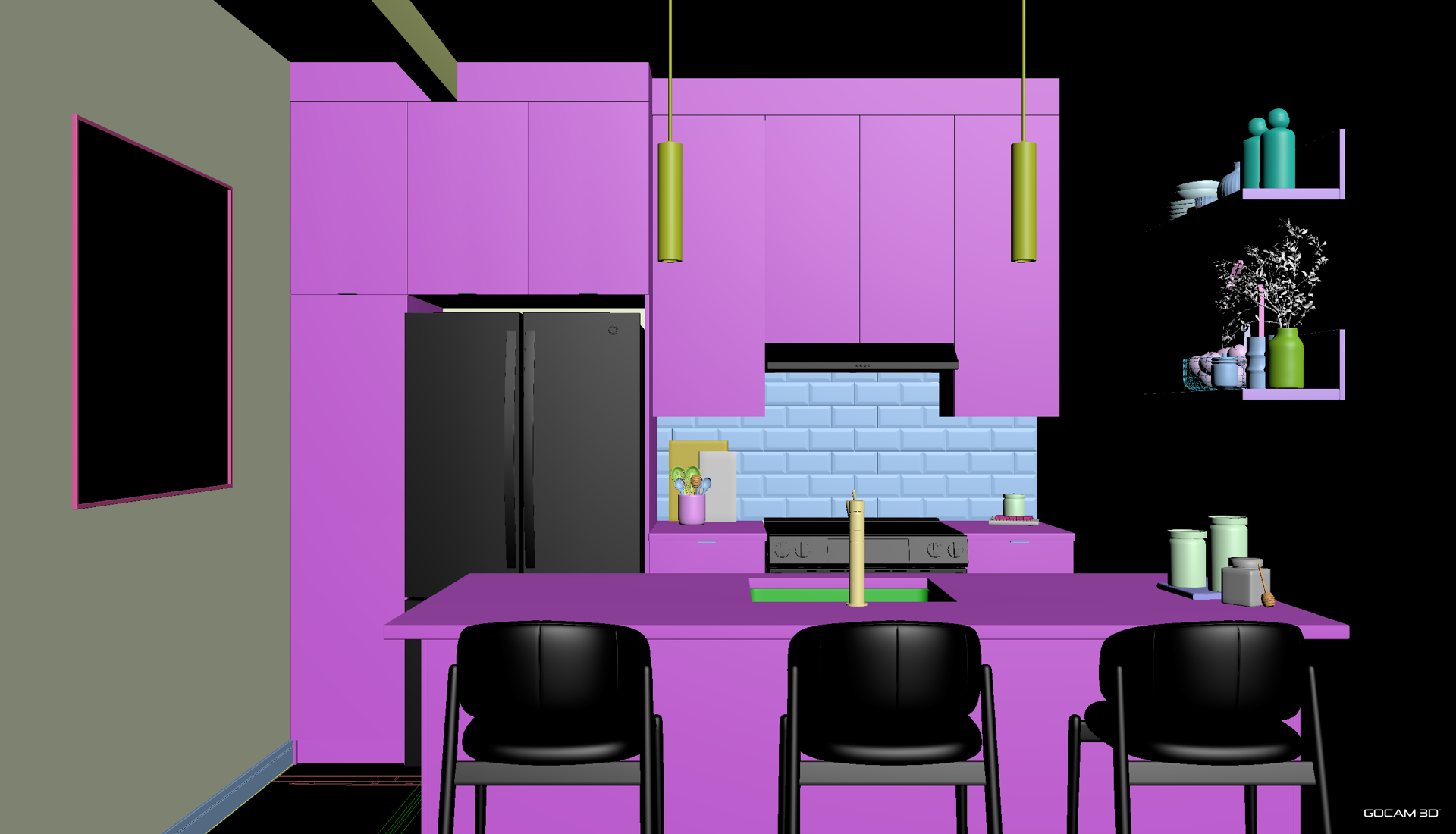 Capture d'écran démontrant la modélisation 3D d'une cuisine.